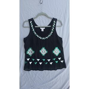Belle Du Jour Tank Top Juniors Small Black Sequin Southwest Boho Chiffon